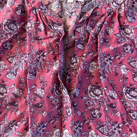 XiRENA Pink Wild Rose Floral Cotton Silk Boho Cottagecore Romi Top Blouse Large - Picture 5 of 10